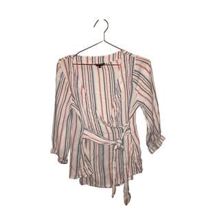 RW & CO wrap tie striped viscose blouse size small